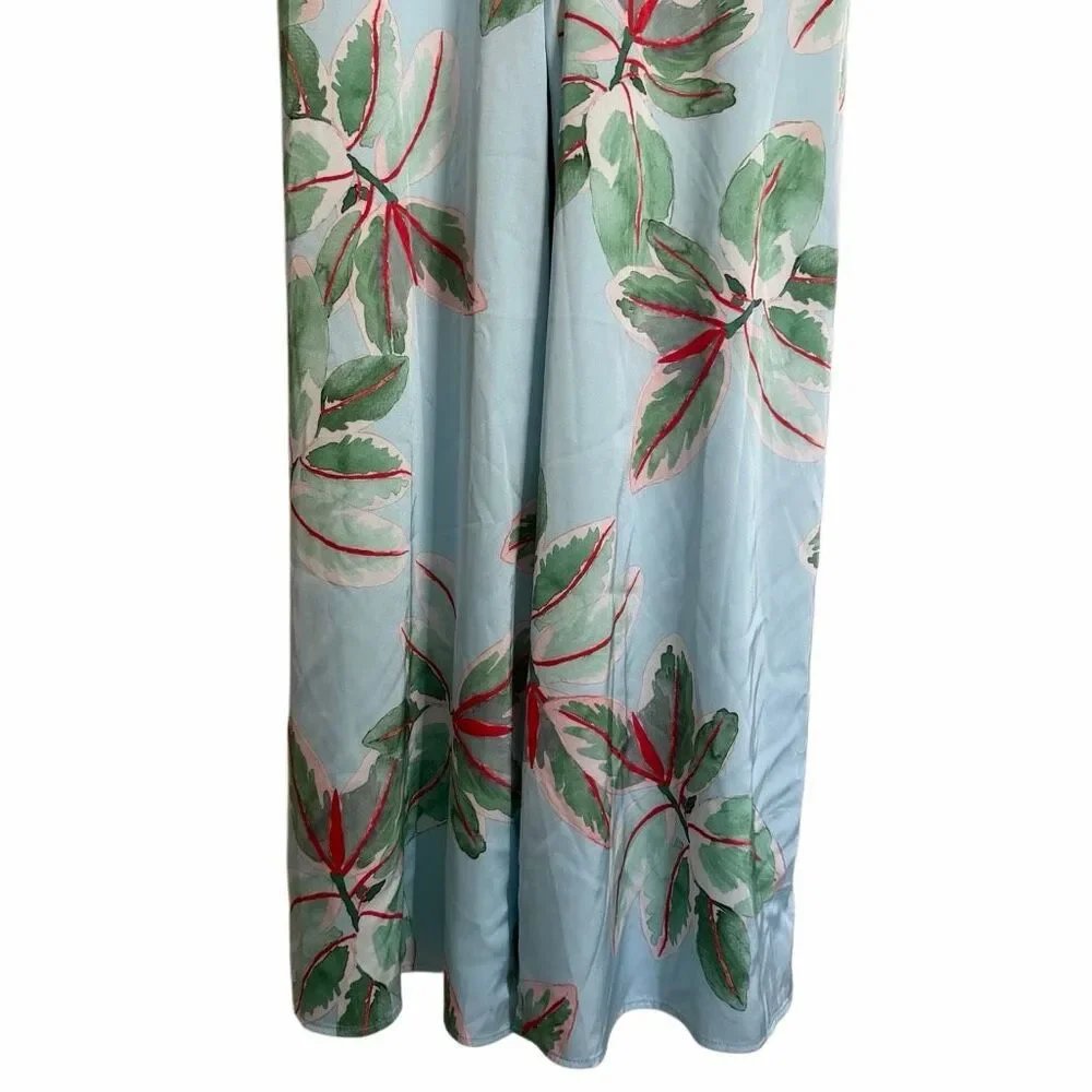 Anthropologie Hutch Ruched Satin Floral Wide Leg Jumpsuit Size 8